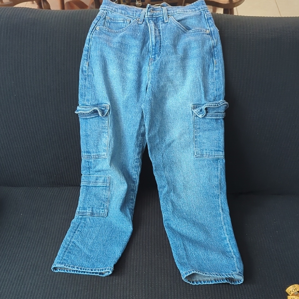 Express Women's Relaxed Blue Cargo Jeans